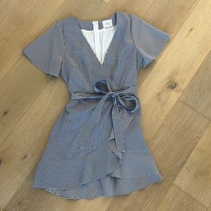 J.O.A. Navy Lue and White Stripped Cocktail Dress with Tie